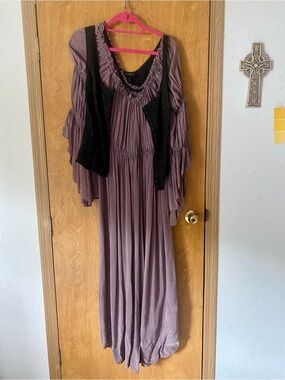 Purple Renaissance dress with black corset.  (It will stretch)
